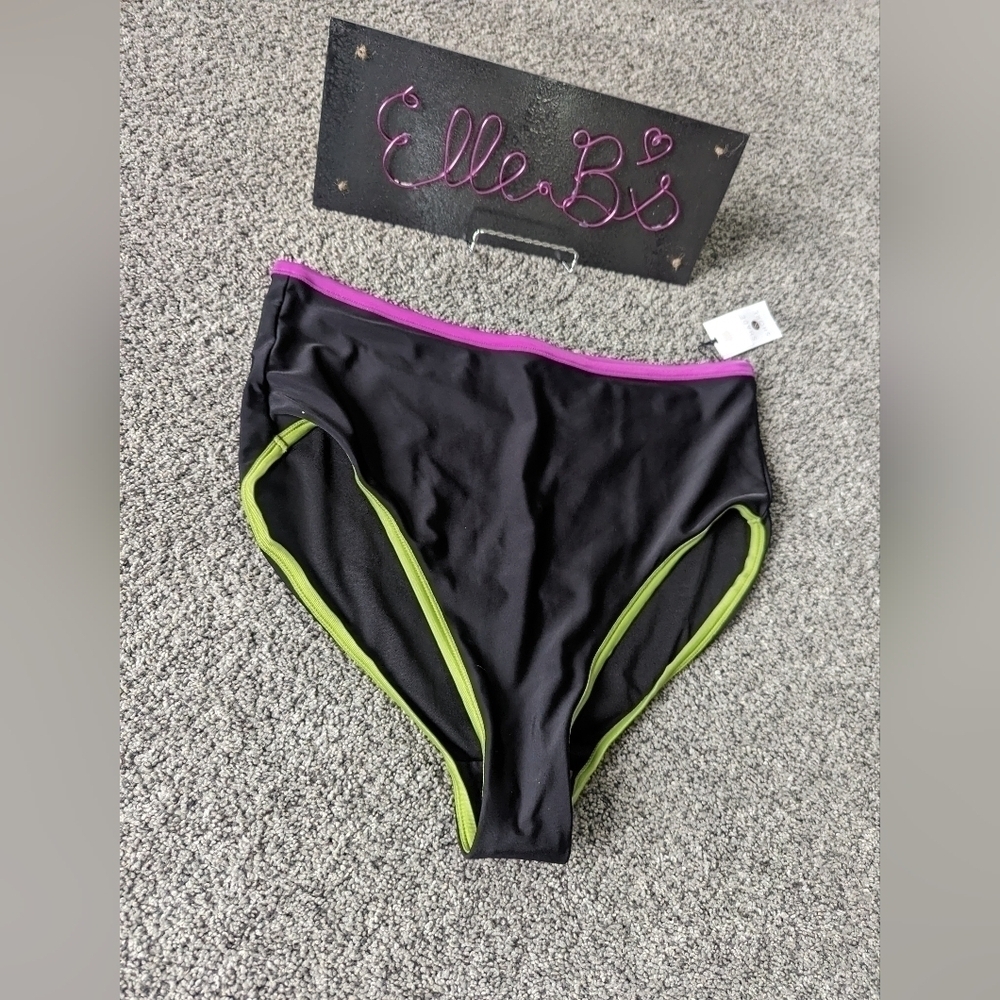 NWT Shade & Shore High Waist Lower Leg Full Seat Coverage Black Bikini Bottom X